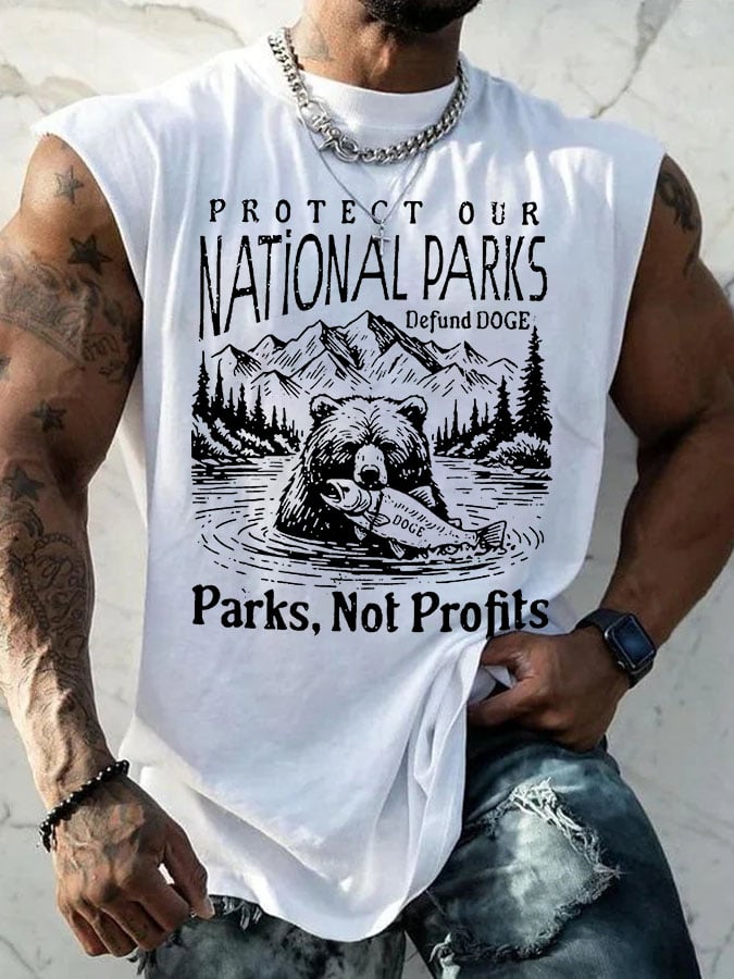 Men's Protect Our National Parks Print Round Neck Tank Top