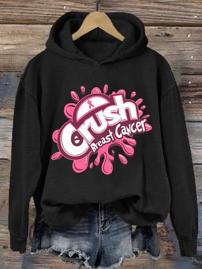 Women's Breast Cancer Awareness Print Casual Crew Neck Hoodie