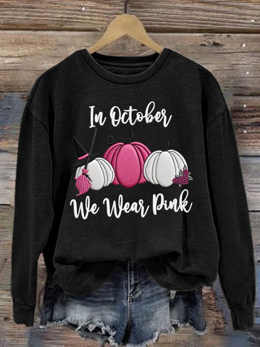 Women's Breast Cancer In October We Wear Pink Print Crew Neck Sweatshirt