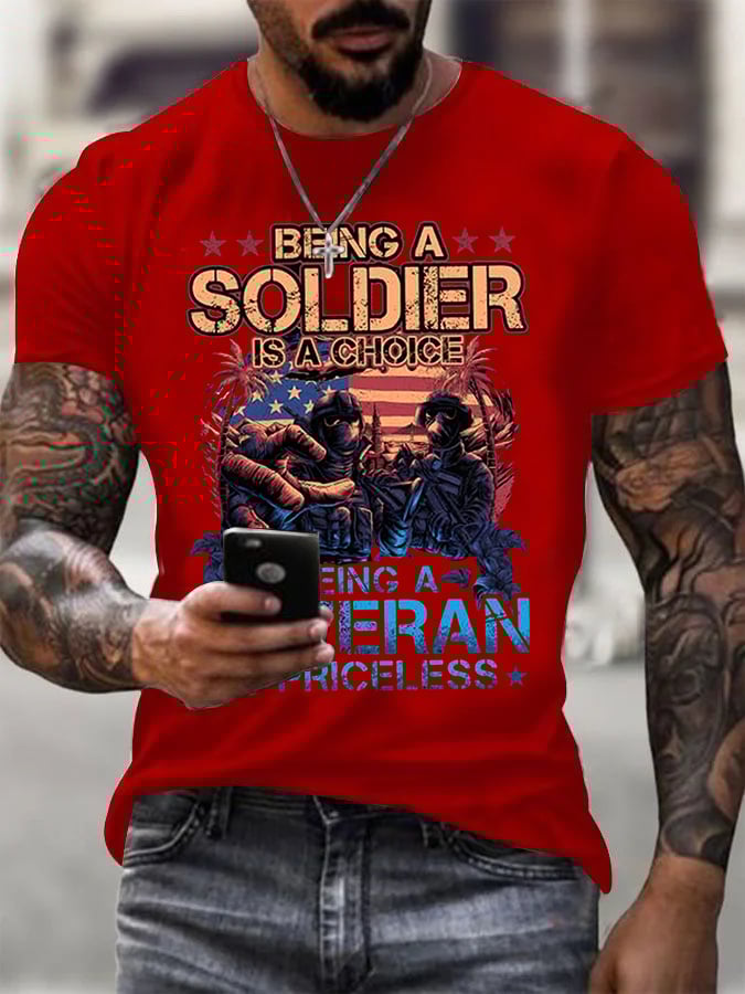 Being A Veteran Is Priceless Pattern 100&Cotton Print T-Shirt