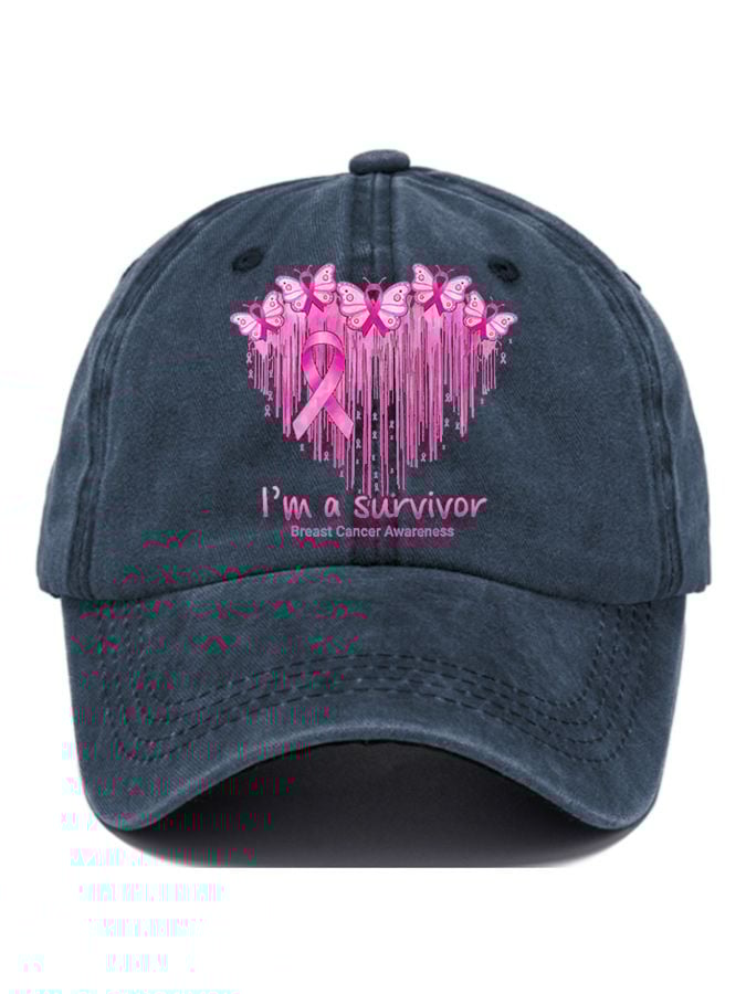 I'M A Survivor Breast Cancer Awareness Print Baseball Cap