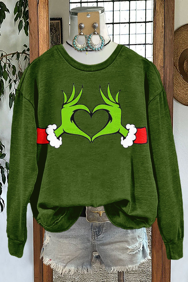 Classic Christmas Grinch Print Sweatshirt