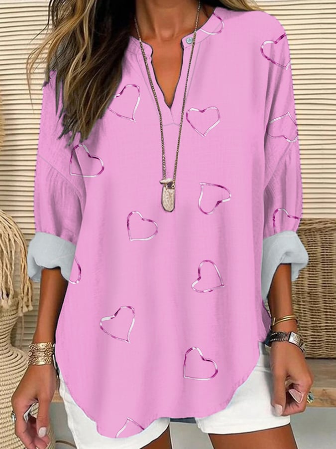 Women's Breast Cancer Awareness Print Casual Long Sleeve V-Neck Shirtt