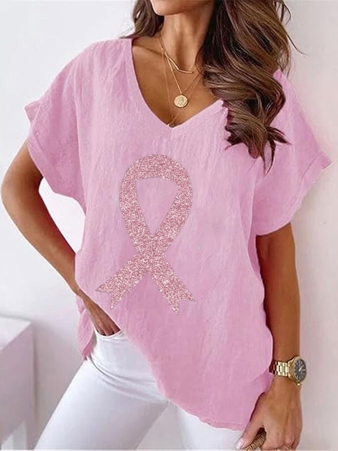 Womens Breast Cancer Awareness Print T-Shirt