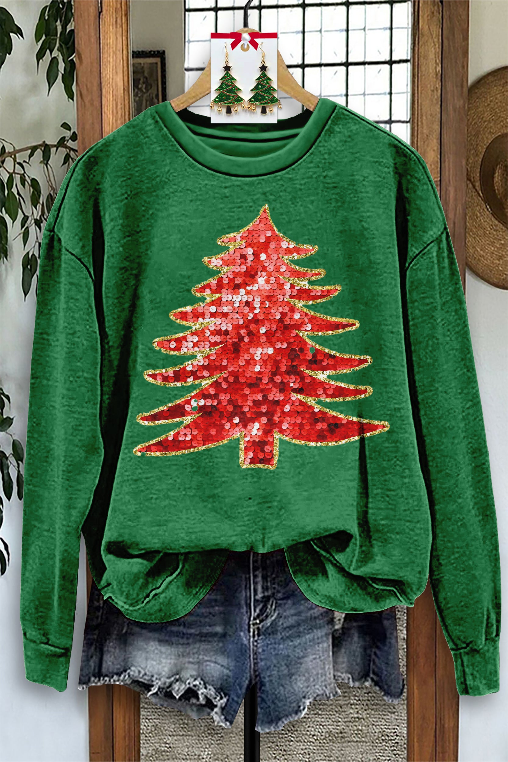 Shiny Sequined Christmas Tree Sweatshirt