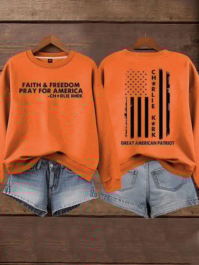 Women's Faith Freedom American Hero Print Sweatshirt