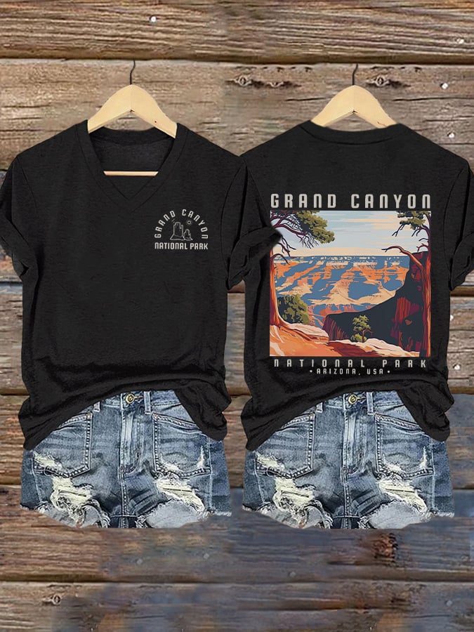 Women's Grand Canyon National Park Print V Neck T-shirt