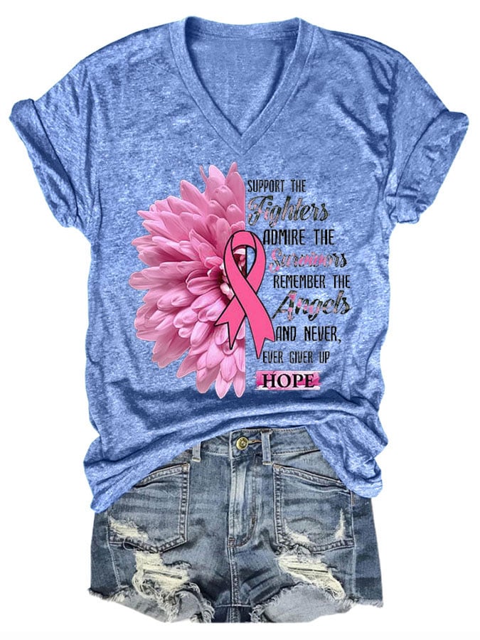 Women's Casual Breast Cancer Awareness Print Short Sleeve T-Shirt