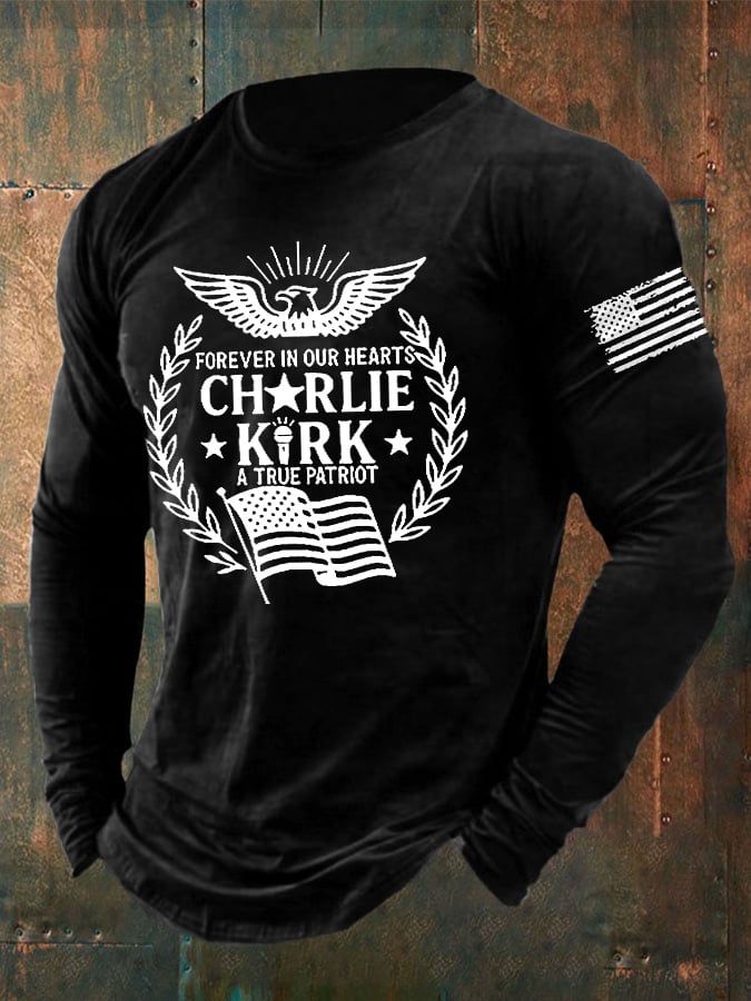 Men's Retro Forever In Our Hearts A True Patriot Print T-Shirt