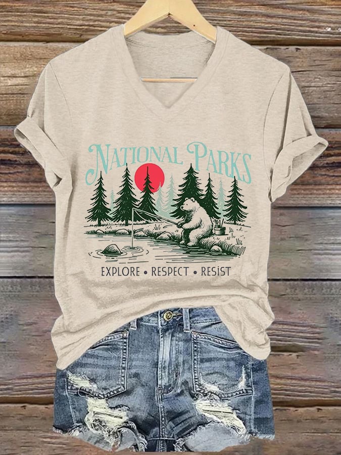 Women's National Park Print V-Neck T-Shirt