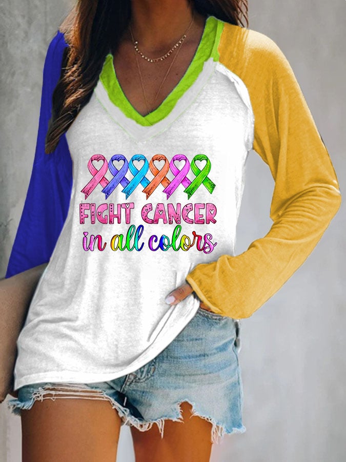 Breast Cancer Print Long Sleeve Casual T-Shirt