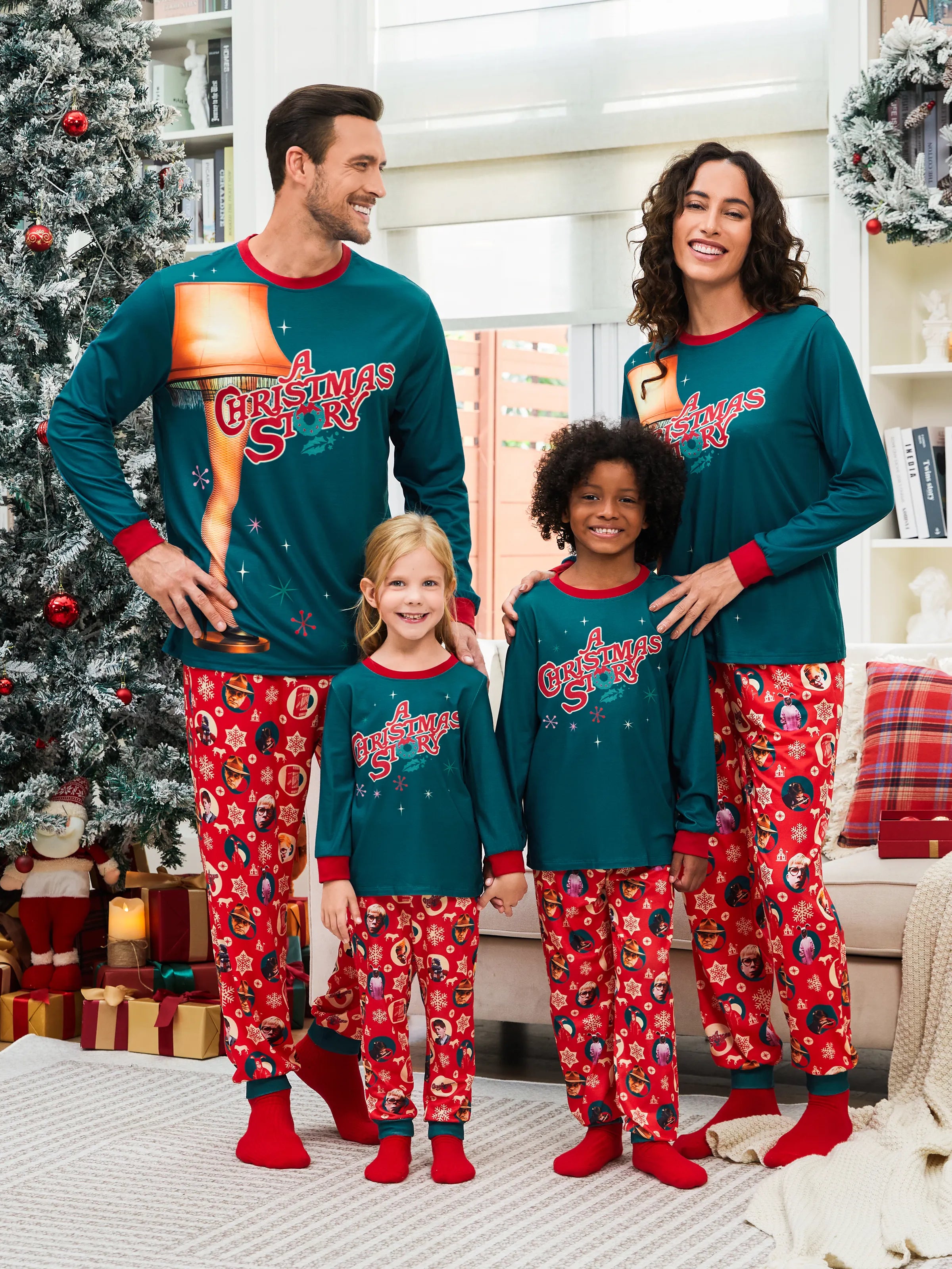 A Christmas Story Family Matching Christmas The Lamp Graphic Pajamas Sets with Christmas Socks