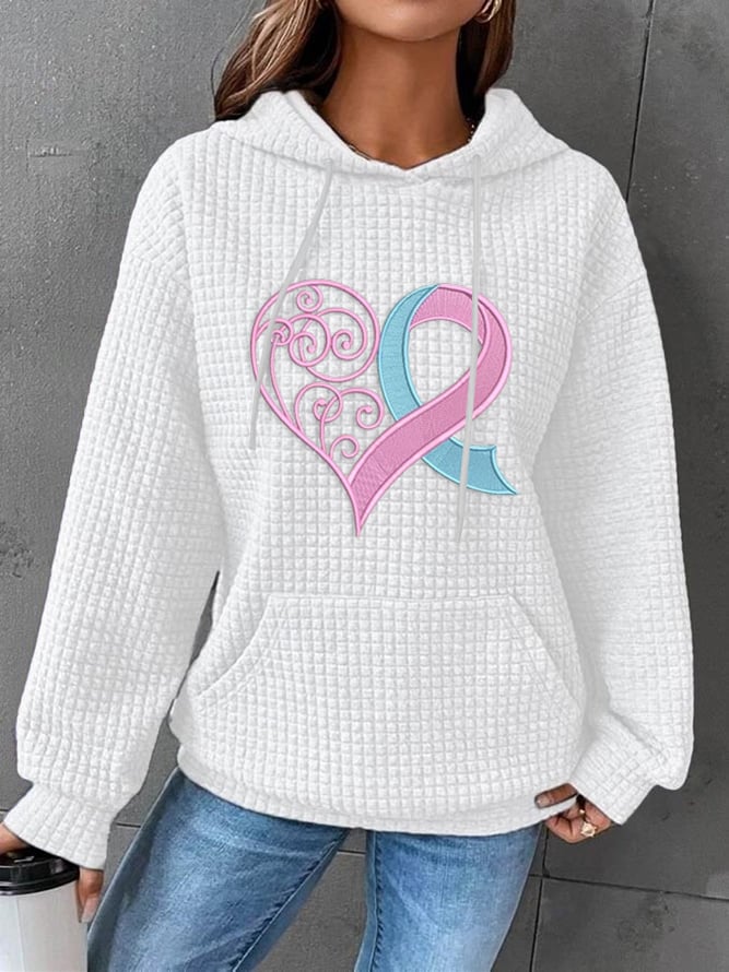 Women's Pink Heart Print Hoodie