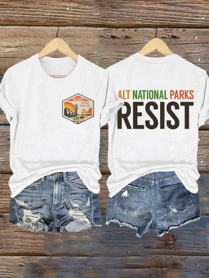 Retro ALT National Parks Resist This Land Is Our Land Print T-Shirt