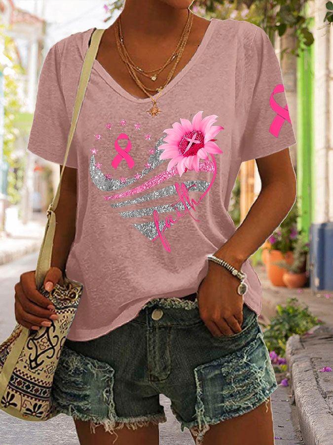 Women's Breast Cancer Print Casual T-Shirt