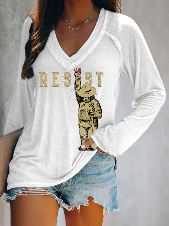 Women's Protect Our National Parks Print V Neck T-Shirt