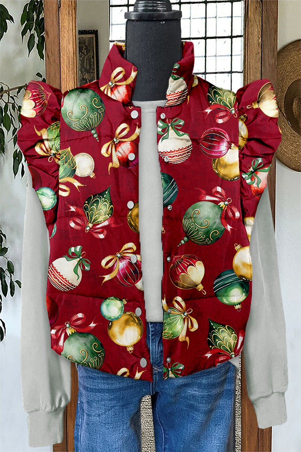 Pretty Christmas DecorationPrint Ruffle Vest