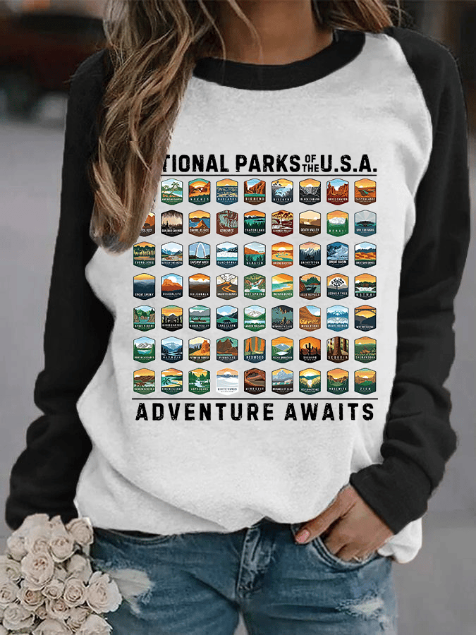 Women's National Parks Of The USA Printed Crew Neck Sweatshirt