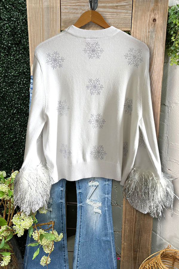 Sparkly Snowman Feather Sweater