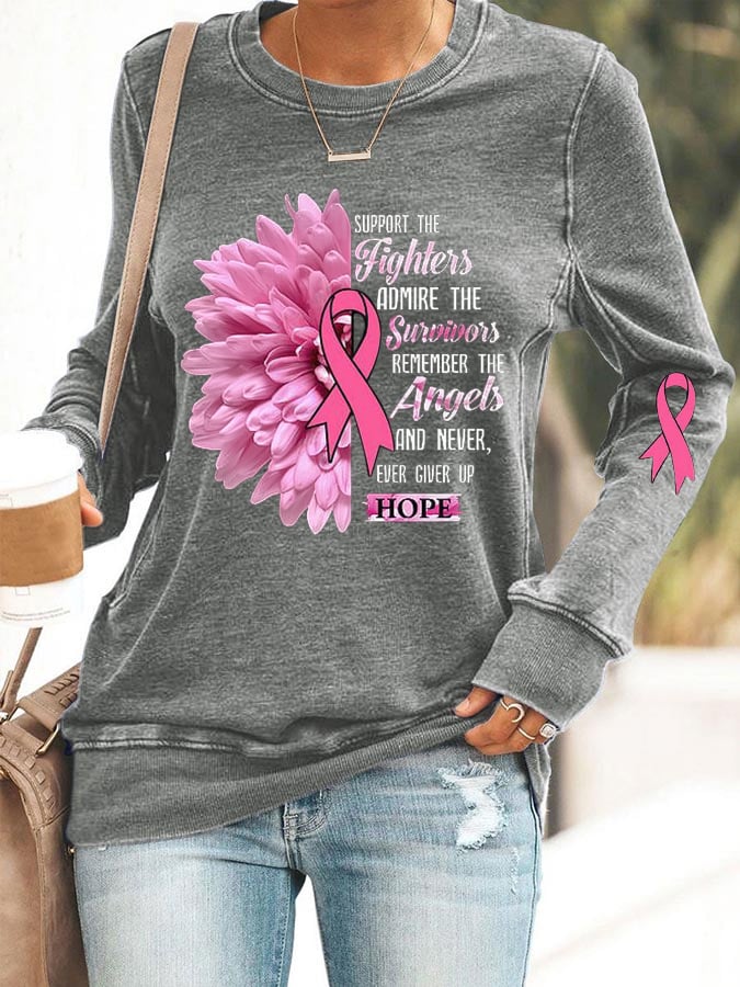 Women'S Casual Breast Cancer Awareness Long-Sleeved Sweatshirt