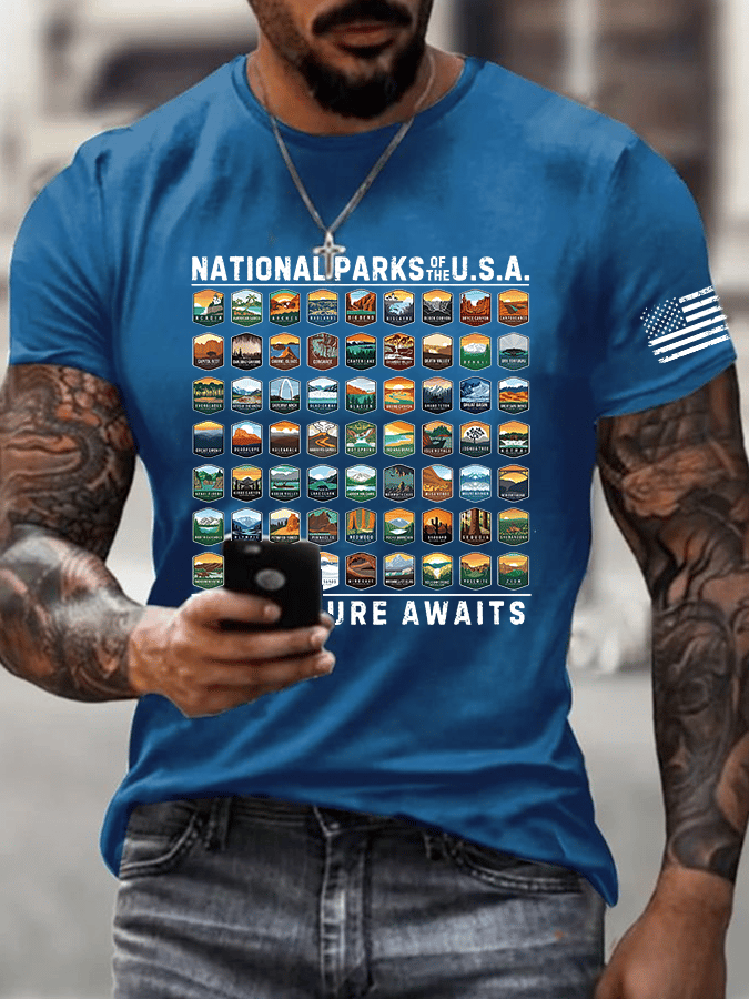 Men's National Parks Of The USA Printed Casual T-Shirt