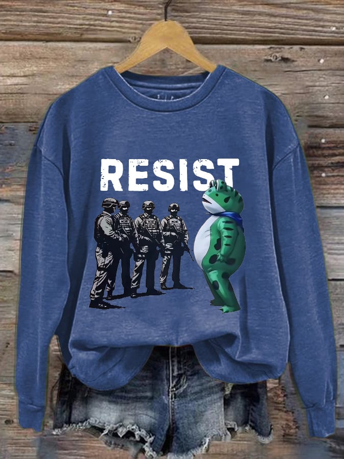 Women's Retro Resist Frog Printed Round Neck Sweatshirt