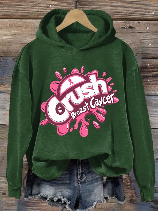 Women's Breast Cancer Awareness Print Casual Crew Neck Hoodie