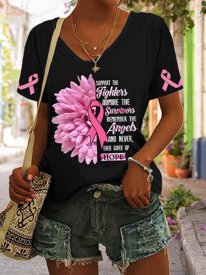 Women's Breast Cancer Awareness Print Short Sleeve T-Shirt