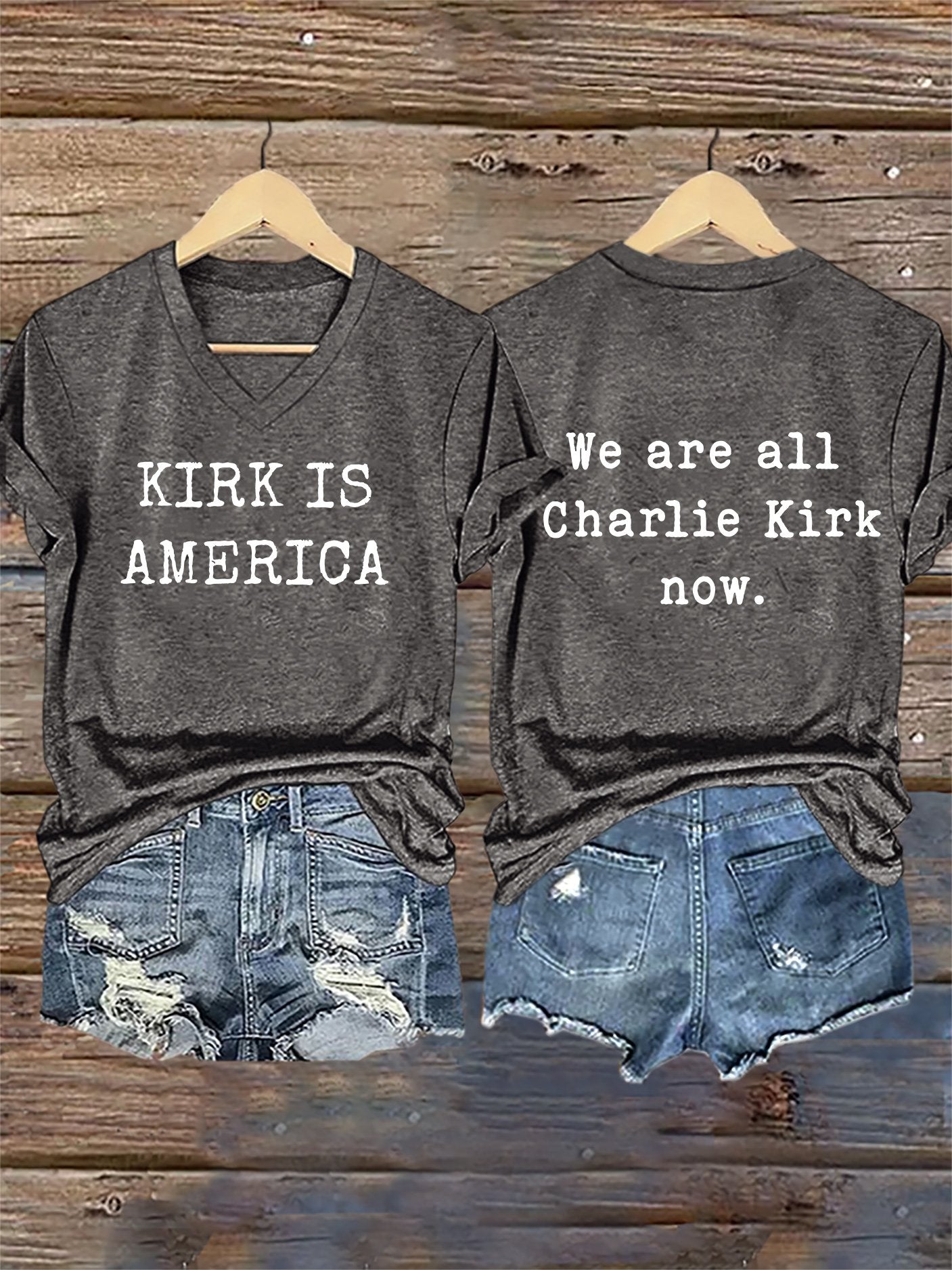 V-Neck Retro America We Are All Now Print T-Shirt