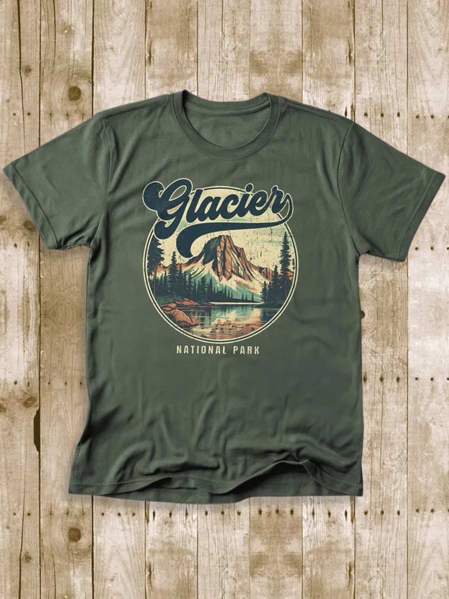 Men's 100% Cotton Glacier National Park Crew Neck Short Sleeve T-Shirt