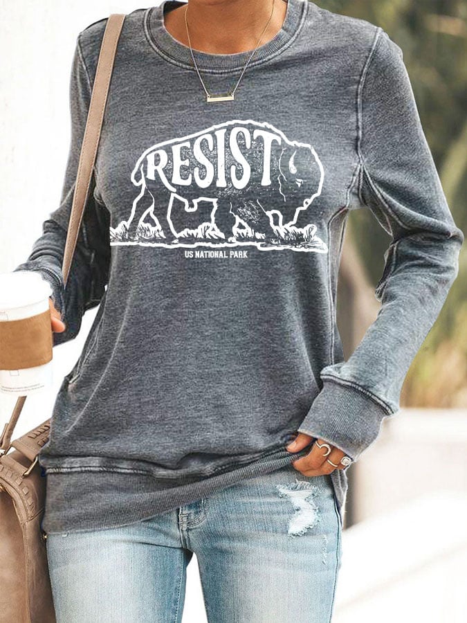 Women's Protect Our National Parks Print Round Neck Sweatshirt