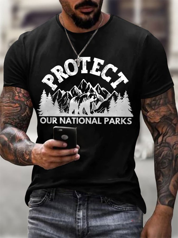 Men's Protect Our National Parks Printed Round Neck T-Shirt