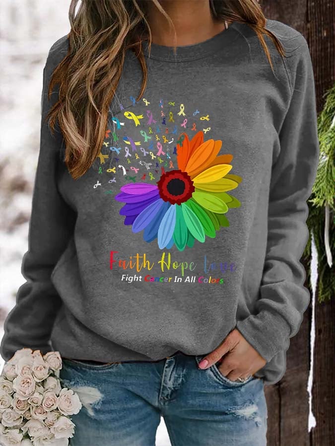 Breast Cancer Crew Neck Long Sleeve Sweatshirt