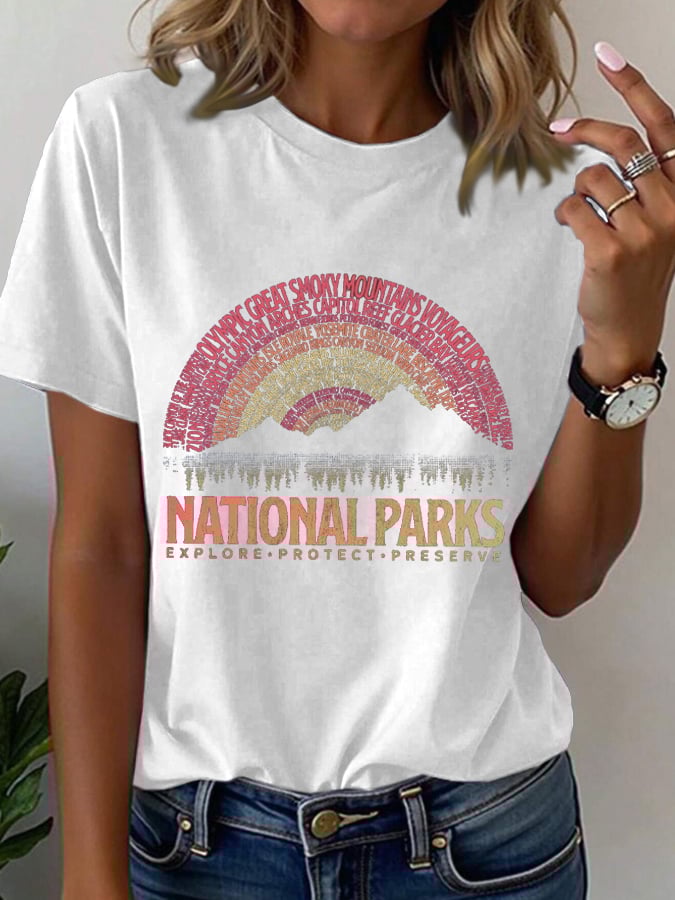 Women's Hotspots 63 National Parks Explore, Protect, And Preserve Printed T-Shirts