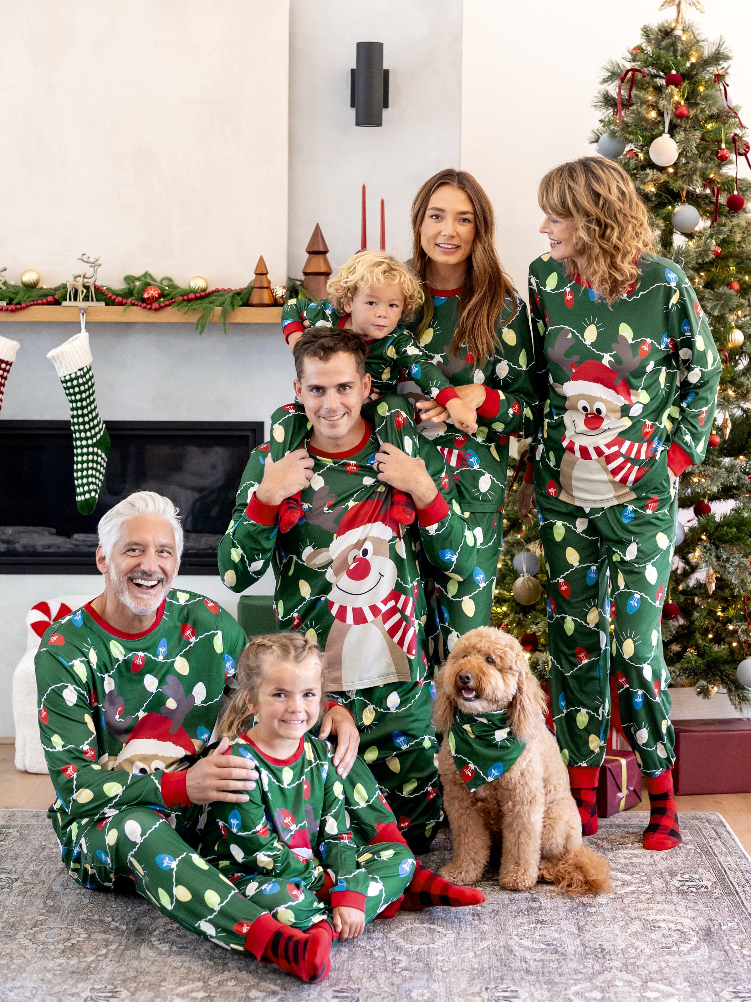 Christmas Matching Family Pajamas Set Reindeer Green Print PJS with Christmas Socks Green