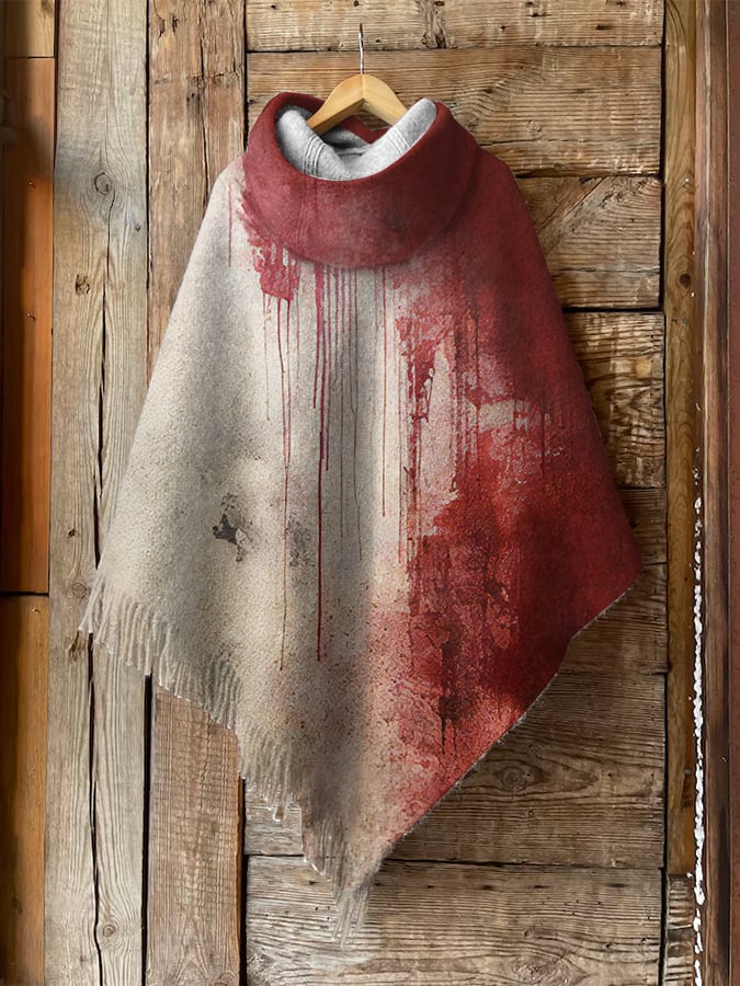 Women's Bloody I'm Fine Halloween Print Plush Hooded Cape