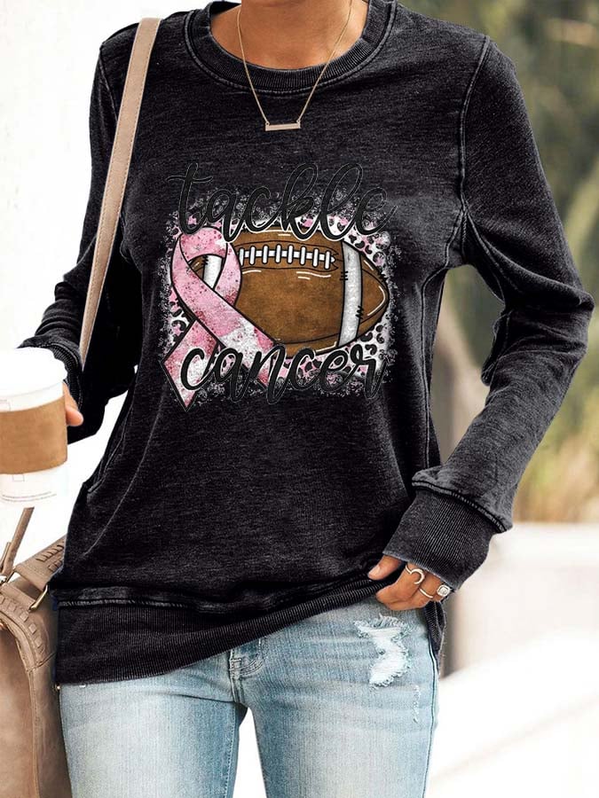 Breast Cancer Awareness Tackle Cancer Football Leopard Print Sweatshirt