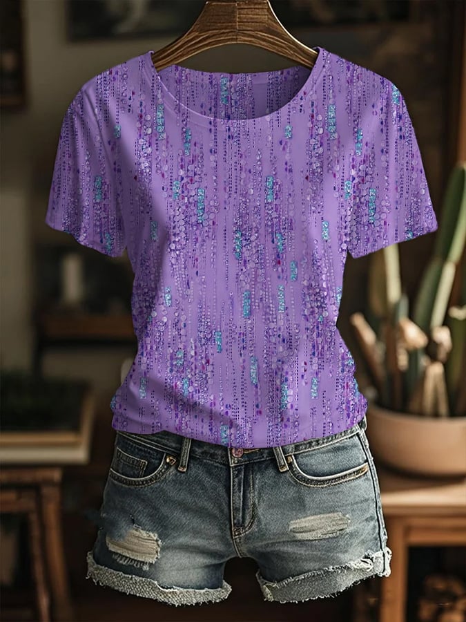 Women's Art Design Printed Round Neck T-Shirt