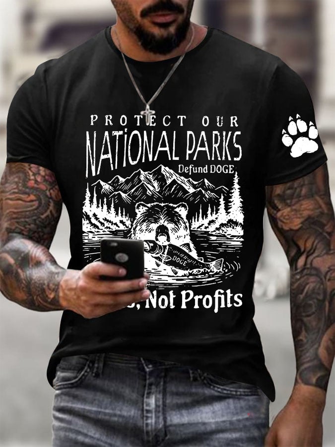Men's Protect Our National Parks Printed Round Neck T-Shirt