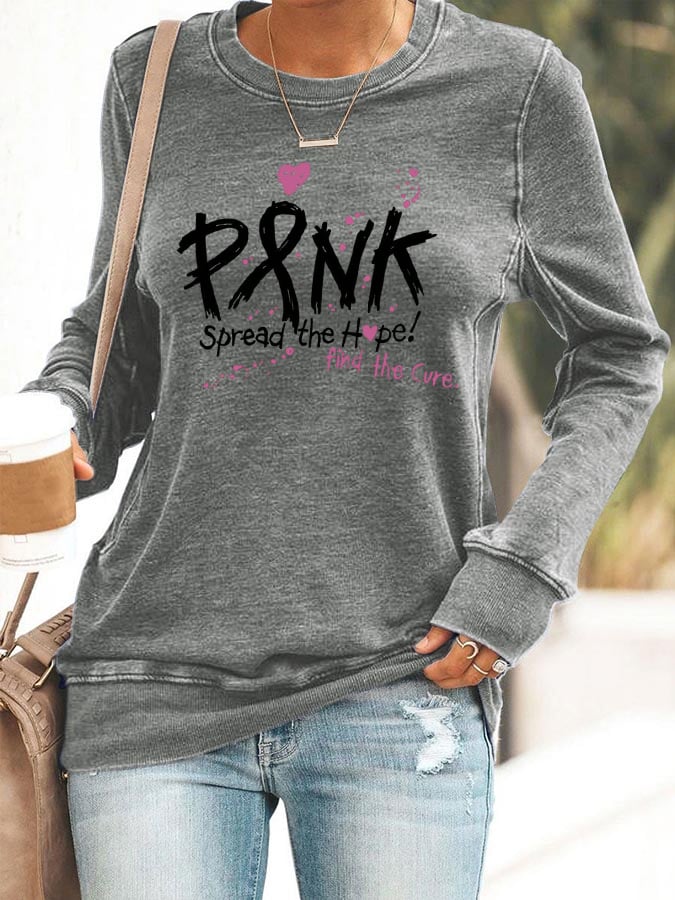 Women's Breast Cancer Awareness Print Casual Sweatshirt