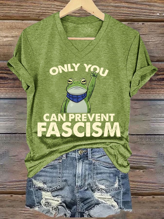 Women's Resist Frog Print V Neck T-shirt