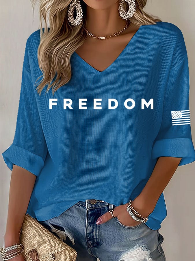 Women's Freedom Print Waffle Long Sleeve T-Shirt