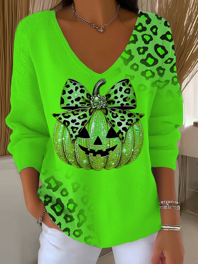 Women's Casual Autumn Pumpkin Striped Long Sleeve T-shirt