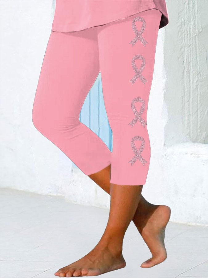 Women's Breast Cancer Awareness Print Casual Leggings