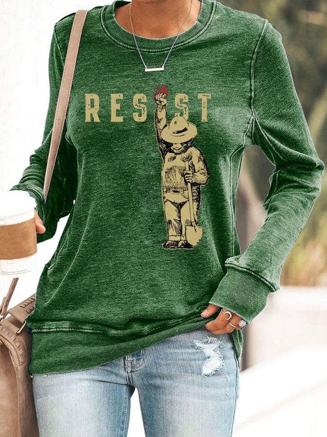 Women's Protect Our National Parks Print Round Neck Sweatshirt
