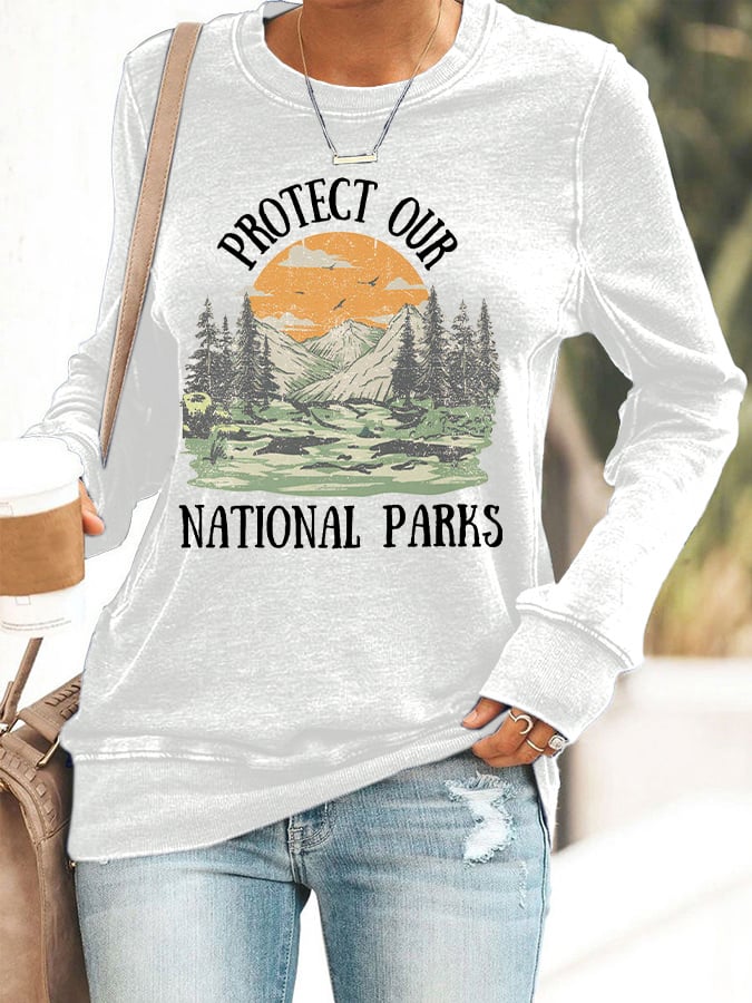 Women's Protect Our National Parks Print Casual Sweatershirt