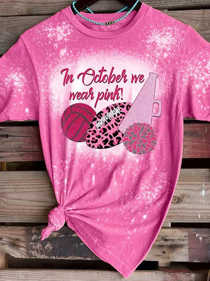 Breast Cancer Awareness Tackle Cancer Football Leopard Print T-Shirt