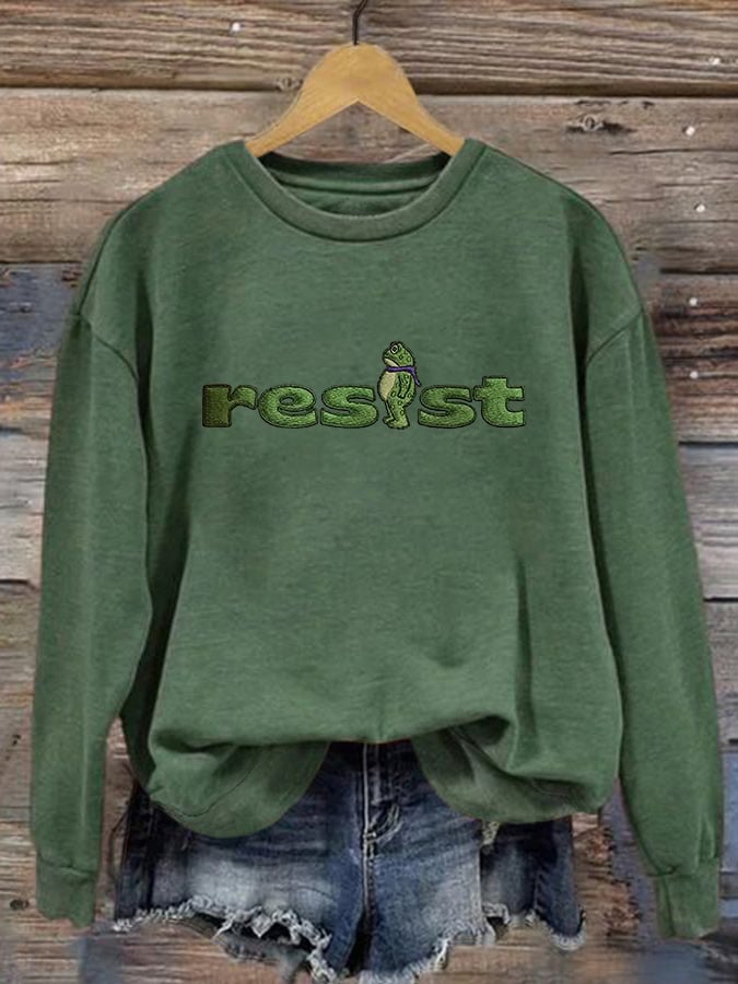 Women's Retro Resist Frog Printed Round Neck Sweatshirt