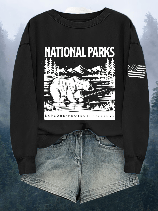 Women's National Parks Explore Protect Preserve Print Crewneck Sweatshirt