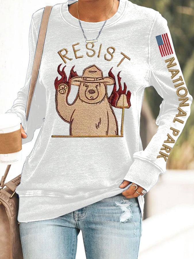 Women's Protect Our National Parks Print Round Neck Sweatshirt